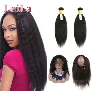 Indian Human Hair Webs Verschluss 360 Spitze Frontal mit 2 Bündeln Kinky Straight Virgin Hair Schleier mit Verschluss 3 Piefflots von L9047305