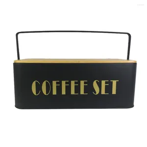 Storage Bottles Metal Bread Bin Coffee Set Box Kitchen Large Outdoor Picnic Food Container With "U" Handle Rectangle Mask Black