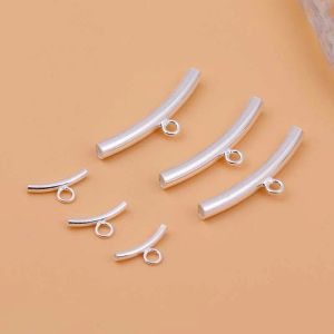 Real Pure Solid 925 Sterling Silver Curved Tube With Ring Silver Long Beads Connector Bracelet Jewelry Making Findings