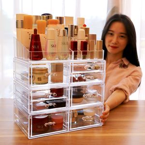 Stackable Makeup Organizer Jewelry Storage Box Acrylic Cosmetics Jewelry Display Box Transparent Drawer Powder Storage Lipstick