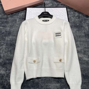 Women's Sweaters Mi23 Autumn/winter Square Letter Three-dimensional Decoration Round Neck Long Sleeved Knitted Top