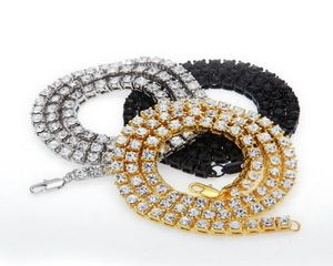 Män hiphop bling is ut tenniskedja 1 rad halsband överdådig klastisk silver svart rosguld kedjor mode smycken9301587