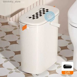 Waste Bins 9/12L Bathroom Narrow Trash Can With Handle Lid Waterproof Anti-odor Wastebasket For Toilet Kitchen Pressin Type Trash Bin L49