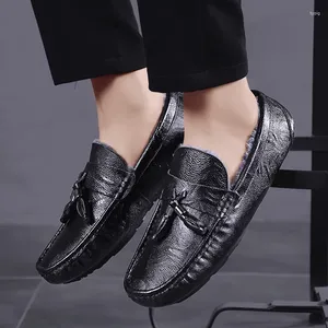 Casual Shoes Warm Mens Brand Winter Snow Loafers Moccasins Slip On Plat Man Driving Fur Lightweight Fashion