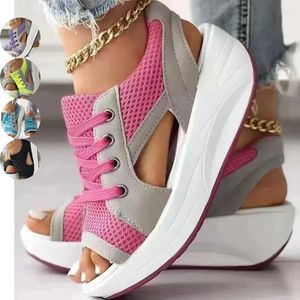 Sandalen rosa Riemennetzkeil Absatz komfortable Plattform elegante Frauen Sommer Chunky Open Toe Casual Sports Schuhe Plus Size 43