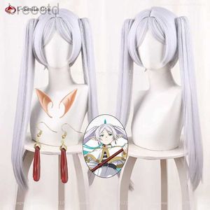 Anime Costumes Anime Frieren Cosplay Wig 65cm Silver White Women Frieren Wigs Heat Resistant Synthetic Hair + Wig Cap 240411