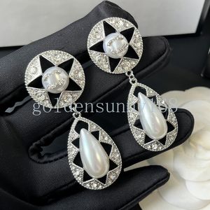 Water Drop Pearl Stud Brand Designer Earrings Crystal Letter Studs 925 Silver Earring Women Eardrop Diamond Earring Wedding Party Jewelry