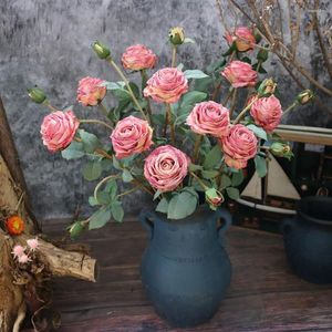 Decorative Flowers Single Burnt Edge Rose Romantic Fire Roasted Floral Decoration Curled Living Room Table Pography Props