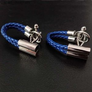 Cuff Links High-quality blue Leather rope Cufflinks round Cuff Links Groove Men cufflink Jewelry Buttons Cufflinks casual wedding gifts Y240411