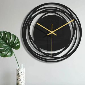 Черные акриловые круглые цифровые настенные часы Простые геометрические рисунки