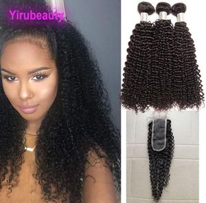 Malaysian Unprocessed Human Hair Kinky Curly Virgin Hair Bundles With Lace Closure 4pieceslot 2X6 Closures9047104