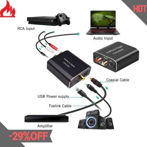 Złącza analogowe do cyfrowego konwertera audio, stereo L/R i gniazda 3,5 mm do cyfrowego adaptera audio TOSLink dla HDTV SPDIF