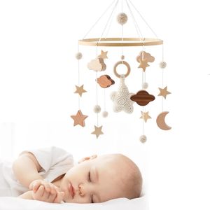 Cama de bebê sino pendurado brinquedo estrela móvel berço de madeira de madeira de crochê de crochê acessórios para suporte 240411