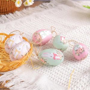 Party Decoration 1Set Easter Eggs With Woven Basket Happy Decorations 2024 Egg Hunt Props målade tecknad hängande prydnad