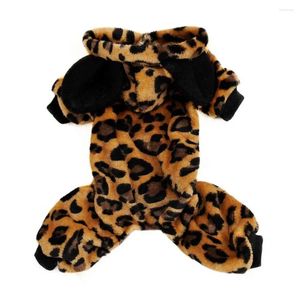 Dog Apparel Clothes Fashionable Leopard Print Pet Jumpsuit Winter Warmth With Plush Ear Hat Stylish Overall For Weather Cow