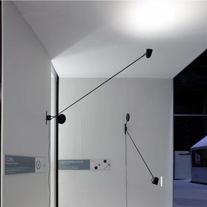 LED Design simples Lâmpada de parede longa minimalista Black Swim Wall Wall Light Room de estar do quarto Luminaria Art Decor Lampe