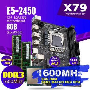 Материнские платы Atermiter X79 1356 Набор материнских плат с Xeon LGA 1356 E5 2450 C2 ЦП 2PCS X 4GB = 8 ГБ 1600 МГц DDR3 ECC REG MEMOME RAM PC3 12800