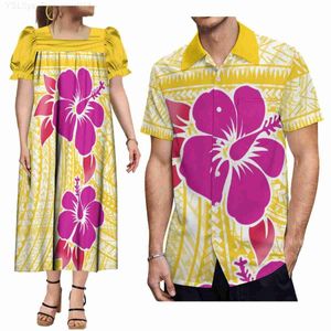 Vestidos casuais básicos Polinésios Design Tribal Casal Conjunto de Vestido de trenó feminino e Haian Mens Ha Camisa de manga curta 9xl C240411