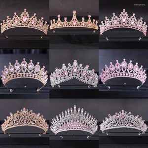 Başlıklar Pembe Kristal Tiaras ve Kadınlar İçin Kraliyetler Gelin Rhinestone Balo Diadem Taç Tiara Gelin Düğün Saç Aksesuarları Takılar