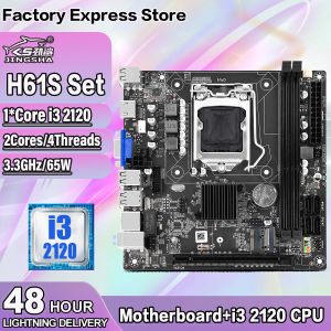 Moderbrädor H61 LGA 1155 Original Moderboard Set med i3 2120 CPU H61S DESKTOP Support Intel Core i3 i5 i7 CPU DDR3 RAM 16GB MATX Kit