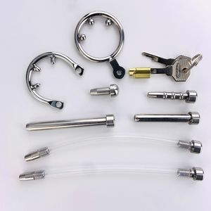 2023 High Quality Silicone Urethral Tube Plug for Chastity Cage, Brass Built-in Lock with 2 Keys,Steel Anti- Fall-off U Ring Toy