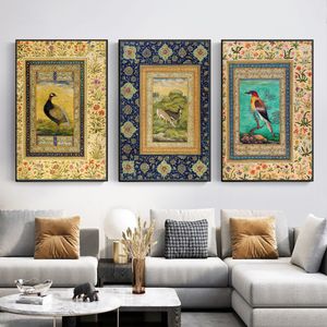 Geleneksel Fars desen tuval sanat çiçek kuş geyiği posterleri giclee baskılar retro soyut duvar dekor boyama için oturma odası için