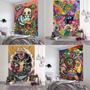 Parede de tapeçaria de arte psicodélica pendurada na decoração hippie decoração de decoração estética de ioga manta de tapete