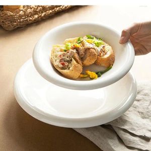 Piatti cinesi da 8 pollici di ceramica bianca piatto per casa piatto per la colazione zuppa di disco di colore solido tavolo da cucina decorazione