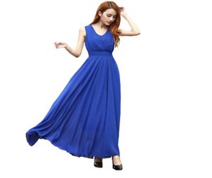 Sommar 2020 Bohemian Womens Dress Long Solid Dress Slim Sleeveless Beach Dress for Female Vneck 6 Color Cute Style3854575