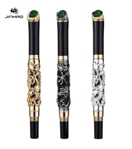 Främjande lyx Jinhao Silver och Golden Dragon Reliefs Roller Ball Pen med Green Pure Top High Quality Office School Supplies W2424387