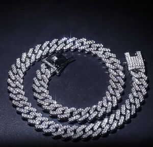 Iced Cuban Chain 12MM Silver Miami Ice Hip Hop Bling Curb Link Necklace 2 Row Diamond Rhinestone Jewelry 16inch-30inch Cuban Chain with Box Clasp