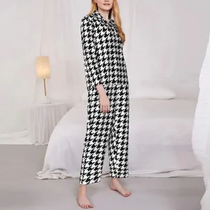 Home Clothing Cooler Houndstooth Pyjama Set karted Druck Romantische Nachtwäsche Frauen Langarm Vintage 2 -teiliges Anzug großer Größe 2xl