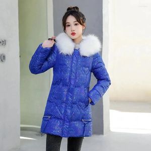 Women's Trench Coats Overcoat Parka 2024 Winter Medium Long Down Cotton-Padded Jacket Red Fur Collar Thickened Warm