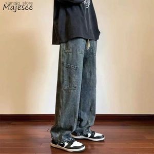 Мужские джинсы широкие джинсы для ног Мужчины Бэгги хип-хоп Джинсовый джинсы Американская уличная одежда огорченная красивая одежда Y2K Vaqueros All-Match L49