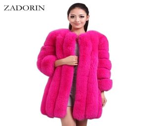 Zadorin S Winter Luxury Faux Fox Fur Płot Slim Long Red Blue Fau Fur Kurtka Kobiet Fake Fur Pleats Manteau Fourrure LJ2010214506239