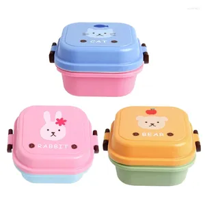 Storage Bottles Kids Colorful Cartoon Small Lunch Box Portable 2 Layer Sealed Fruit Container Microwave Bento