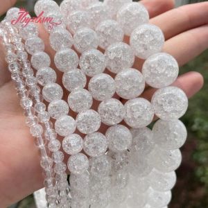 Bercas de cristal de rocha branca naturais de rocha redonda redonda de pedra diy solta 15 polegadas 6/8/10 mm para jóias de bracelete de colar