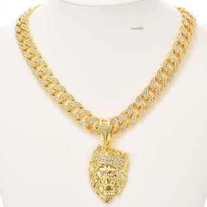 Fabrikpreis Hip Hop Halskette Anhänger Schmuck Set Gold Platted Ice Out Lion Head Anhänger mit 13mm Eced Miami Cuban Link Chain