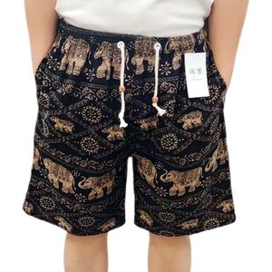 Summer Beach Pants, Men's Ethnic Style Cotton and Linen Printed Large Shorts, Loose Casual Thin Shorts, Men's Trendy Ethnic Style Shorts