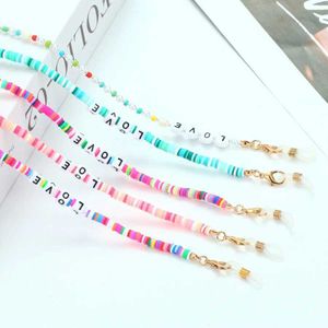 Eyeglasses chains Fashion Colorful Resin Acrylic Beaded Glasses Chain Neck Strap Womens Soft Pottery Letter Love Sunglasses Mask Bracket Hanging Rope C240411