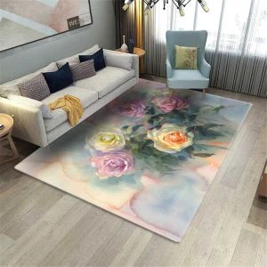 Modern 3D-blommig stor matta i vardagsrummet soffbord mattan tvättbar icke-halkmatta för köksgolv hem entré matta