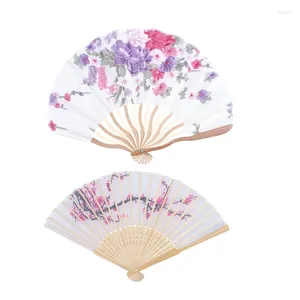 Decorative Figurines 2 Pcs Foldable Hand Held Fan: 1Pcs Bamboo Flower Printed Japanese Style Folding Fan & Plum Blossom Silk