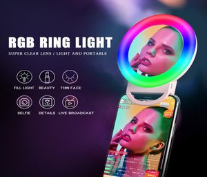 RGB Selfie Ring Işık Mini Cep Telefon Işıkları Makyaj Aynalı Telefon Clipon LED Ring Lamba Youtube Video Ringlight6001119