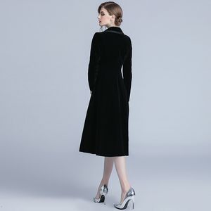 2023 Autumn Winter Velvet Trench Coat Women Abrigo Mujer Long Elegant Notched Outwear Female Overcoat Slim Black Cardigan Trench