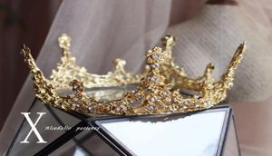 Sparkly Gold Strassstones Hochzeitsfeier Brautkrone Tiara Braut Kopfstück Frauen Ladie Round Crystal Hair Crown7785154