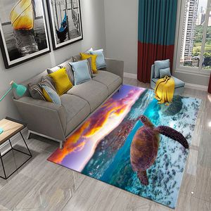 3D Sea Turtle Carpet Cute Marine Animal Series Area Rugs for Living Room Bedroom Bathroom Door Entrance Non-slip Mat Home Decor