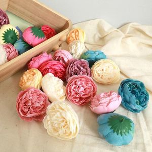 Flores decorativas 5pcs Peony Head Artificial Christmas Wreath Home Wedding Decoration Diy Scrapbook Acessório Bride Silk Rose atacado