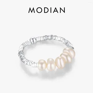 Cluster Rings Modian 925 Sterling Silver Natural Baroque Pearl Justerbar Ring Elegant Block Stapble Finger For Women Wedding Jewelry