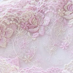 16CM Wide Luxury Mesh Voile Embroidery Pink Tulle Lace Fabric Party Wedding Dresses Underwear Sewing Supplies Handicraft African