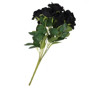 Flores decorativas Simulação Black Rose Halloween Present Decorate Bouquet Artificial Silk Flower Ornament Bride Bride